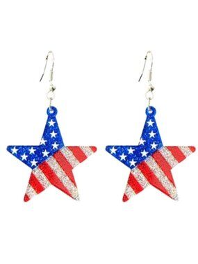 USA Patriotic 4th Of July Star Flag Earrings Glitter Acrylic America 250 NIP